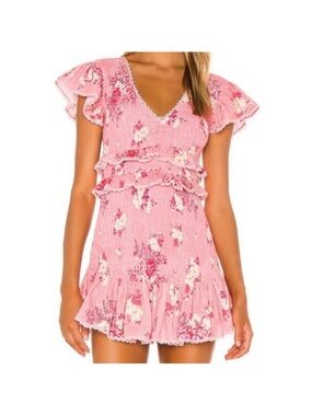 LoveShackFancy Sonora Pink Floral Ruffle Mini Dress